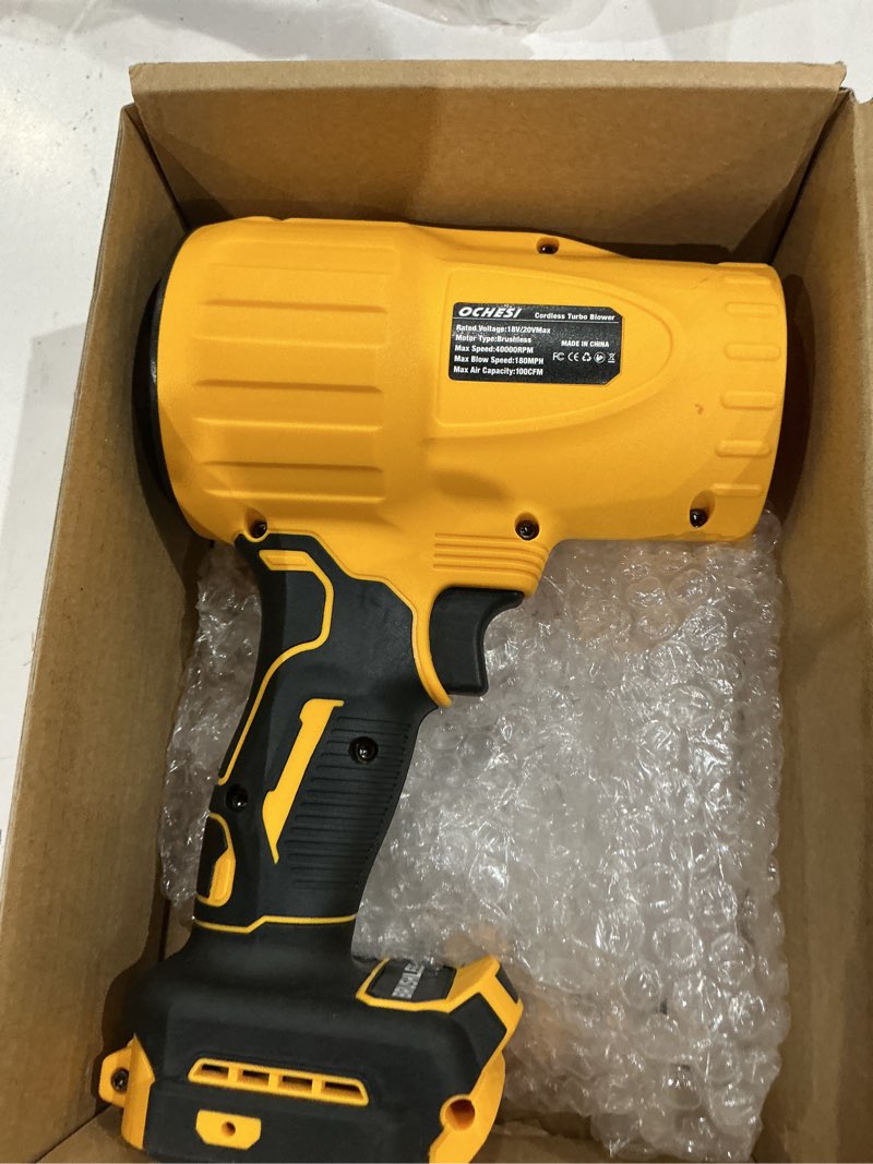 Condition photo showing As Is for electric cordless leaf blower dust blower for dewalt 20v max battery, high-speed brushless motor handheld jet fan air blower for patio cleaning, lawn care, blowing leaves and dust (no battery/charger)