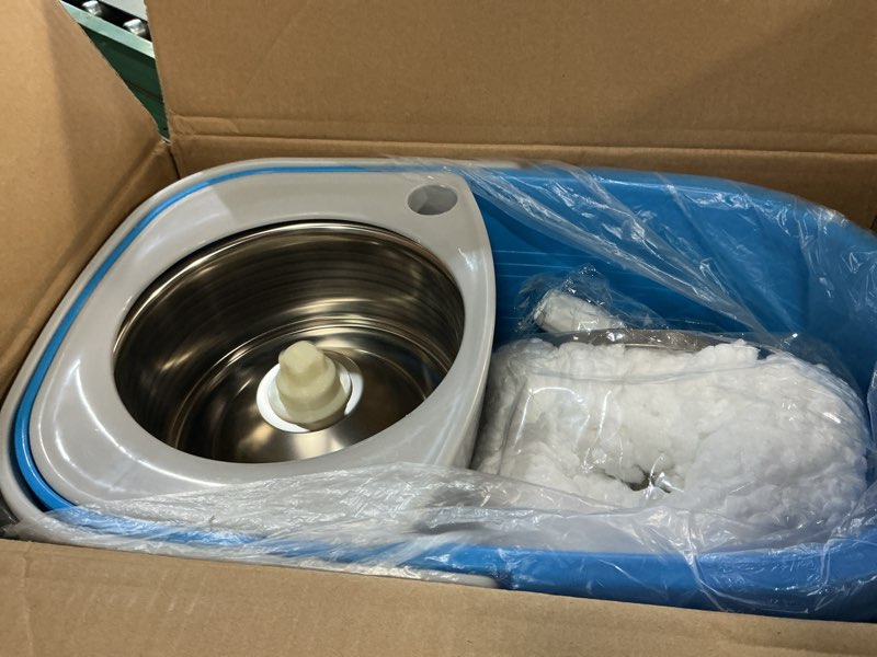 Condition photo showing Good Condition for mop and bucket with wringer set for home?360° spin mop and bucket on wheels and 3 microfiber mop refills, stainless steel 61" extended handle spinning mop bucket system for floor cleaning