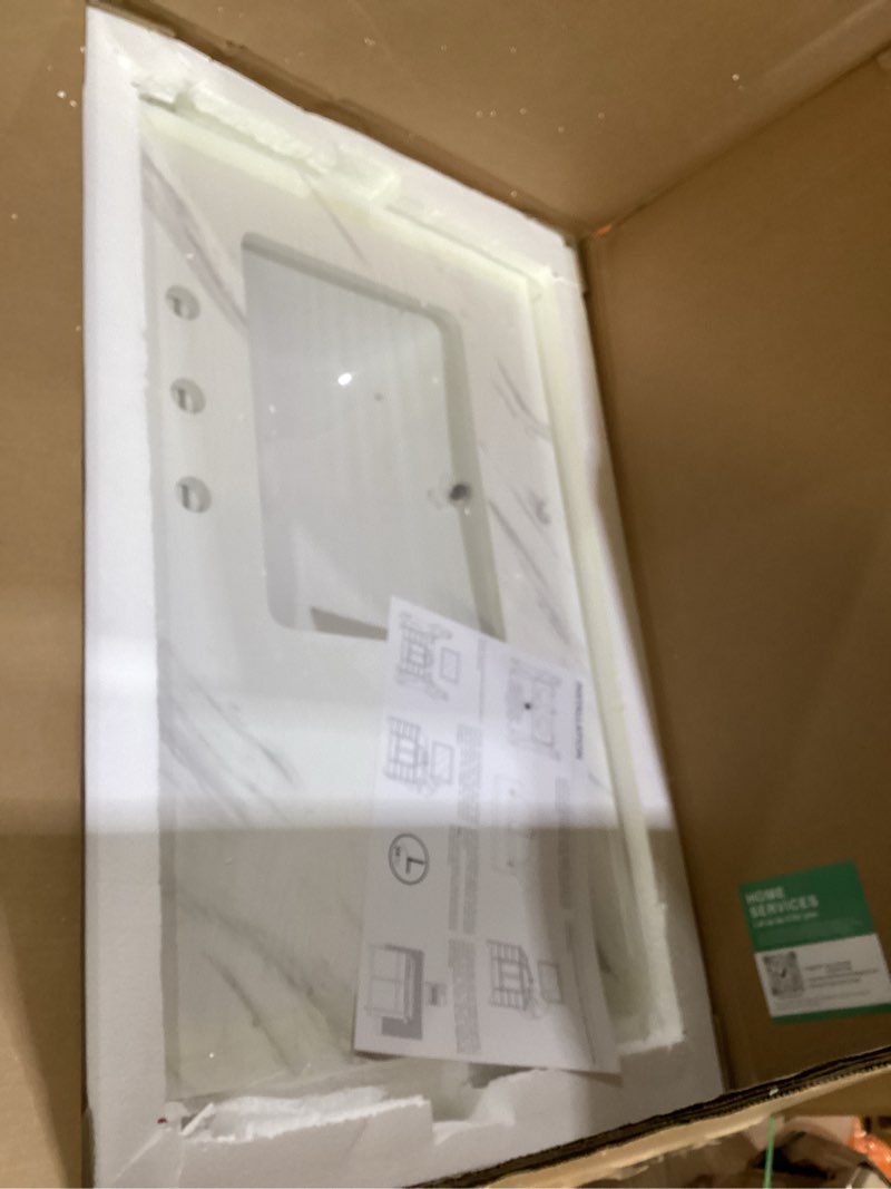 Condition photo showing New/Like New for 36 in. W x 22 in. D Vanity Top, Engineered Stone Vanity Top with Sink in Venice White, Rectangular Right Offset Sink Top, 8 in. Faucet Hole Spacing and Backsplash Bathroom Sink Top 36" - Right Sink