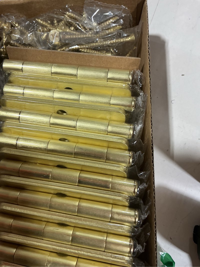 Condition photo showing New/Like New for door hinges satin brass - 18 pack gold door hinges 3.5 inch rounded interior door hinge with 1/4" radius - 3 1/2 inches flat iron brass hinges for residential standard doors 18 pack satin brass
