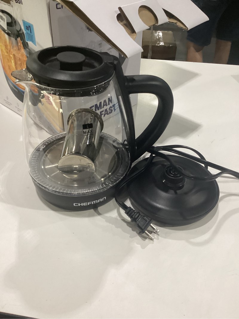 Condition photo showing Good Condition for chefman electric kettle with tea infuser, 1.7l 1500w, removable lid for easy cleaning, boil-dry protection, stainless steel filter, bpa free, auto shut off hot water boiler, glass electric tea kettle 1.7 liter black