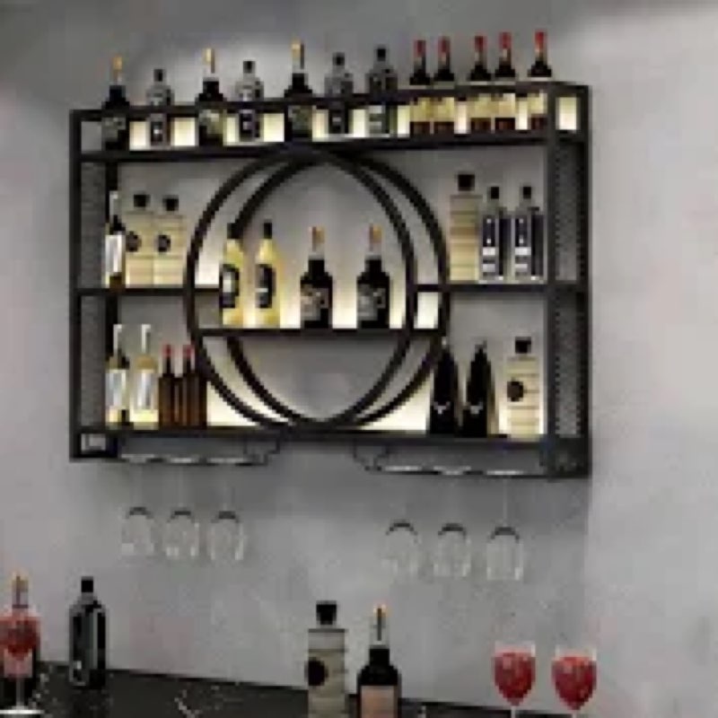 modern wine rack wall mounted with glass holder,3-tier bar liquor shelf,black,metal large capacity h