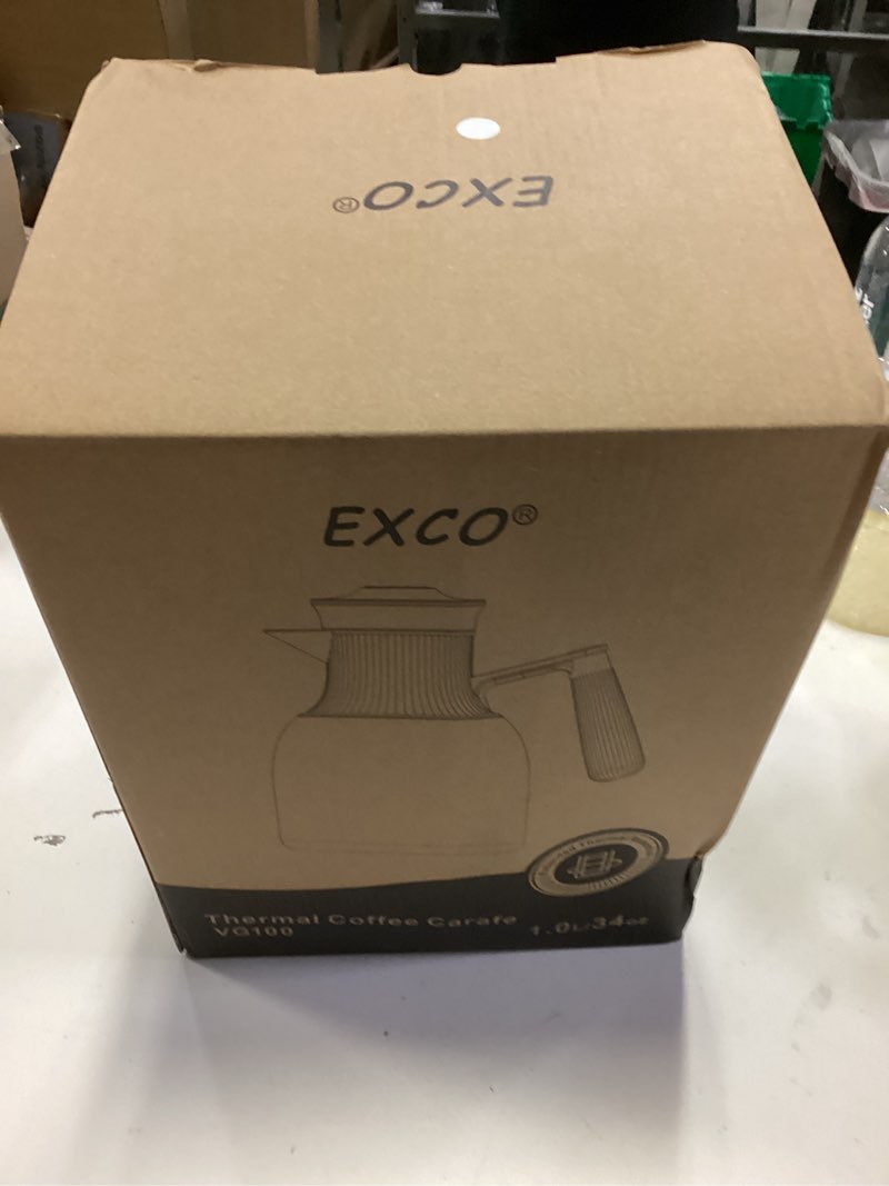 Condition photo showing New/Like New for EXCO 1.0L/34Oz Premium Thermal Coffee Carafe, Glass Lined Insulated Carafes for Keeping Hot, Elegant Coffee Tea Pot Vacuum Termos, Drink Beverage Dispensers, 12H Heat 24H Cold (Kahki+Wood Color)
