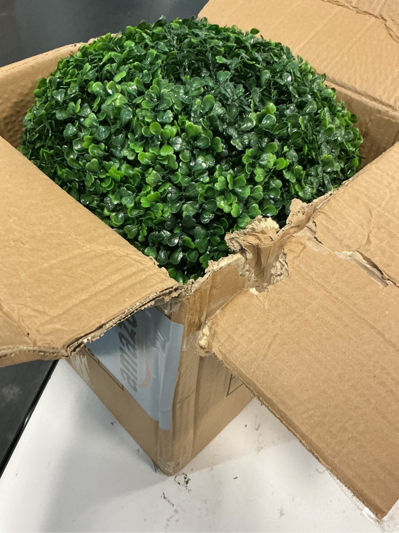 Condition photo showing Good Condition for Sunnyglade 2 PCS 13 inch 4 Layers Artificial Plant Topiary Ball Faux Boxwood Decorative Balls for Backyard, Balcony,Garden, Wedding and Home Décor (13 inch)