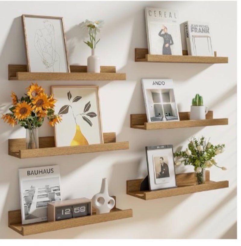 Heimlove Floating Shelves Set of 6, 24" Wall Mounted Picture Ledge, Display Shelf Organizer for Deco