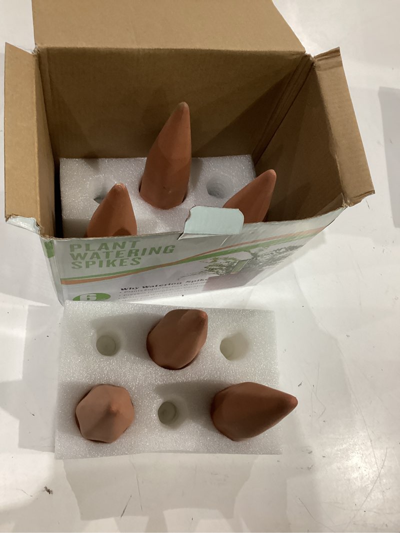 Condition photo showing As Is for plant watering devices 6 pack terracotta vacation plant waterer wine bottle watering stakes slow release plant watering spikes self watering devices for indoor outdoor plants