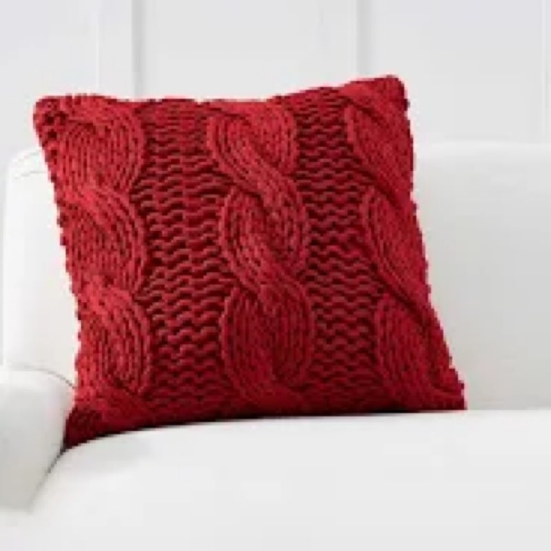 Creative Co-Op Square Hand-Woven Acrylic and Cotton Slub Cable Knit Pillow, Red