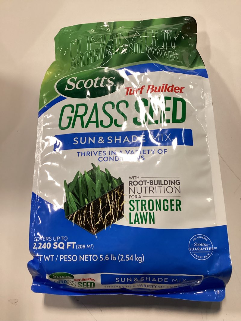 Condition photo showing New/Like New for Scotts Turf Builder Grass Seed Sun & Shade Mix with Fertilizer and Soil Improver, Thrives in Many Conditions, 5.6 lbs. 5.6 lb.