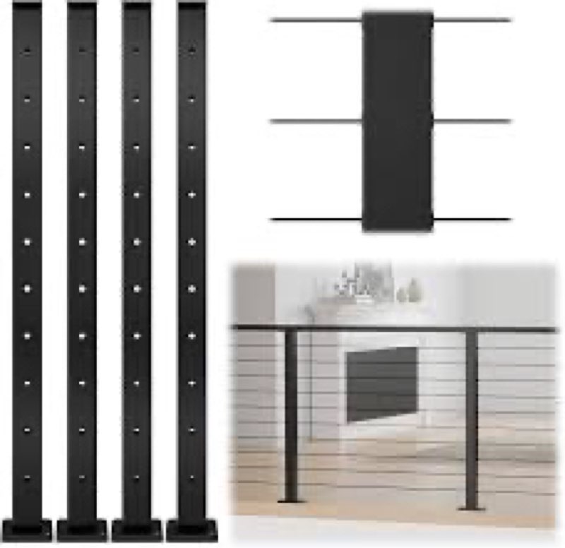 Muzata 4Pack Side Mount Cable Railing Post 36 Inch 36"x2"x2" Level Drilled Space-Saving Brushed Stai