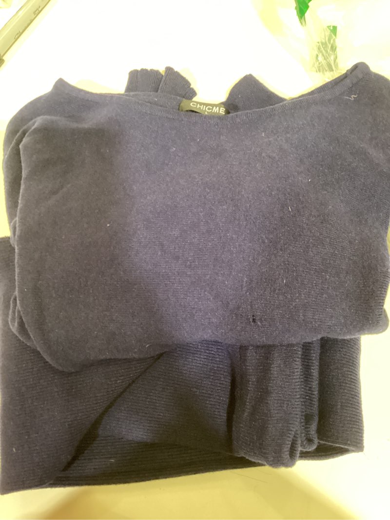 Condition photo showing As Is for chicme 2 piece lounge outfit long sleeve knit pullover tops drawstring pants set tracksuit sweatsuit blue small