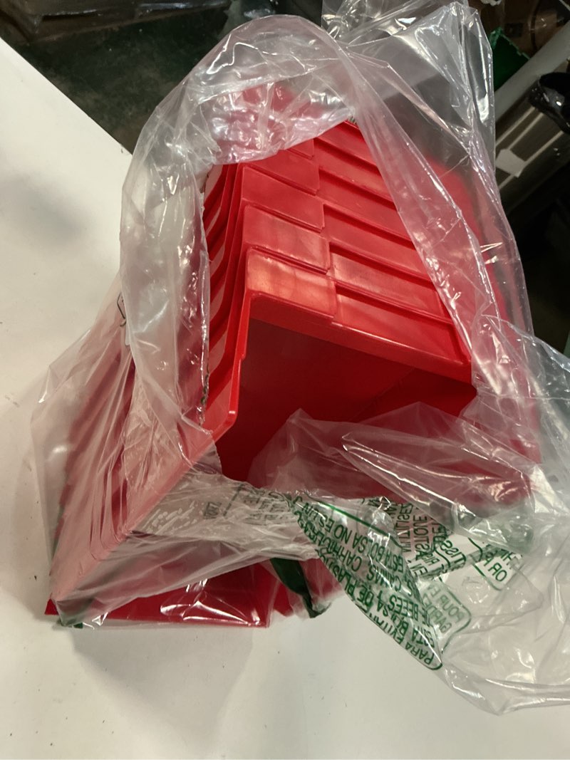 Condition photo showing Good Condition for Akro-Mils 30130 Plastic Shelf Bins, Heavy Duty Storage Bins for Garage, Closet, and Drawer Organization, 12-Inch x 6-1/2-Inch x 4-Inch, Red, 12-Pack Red Bin Box