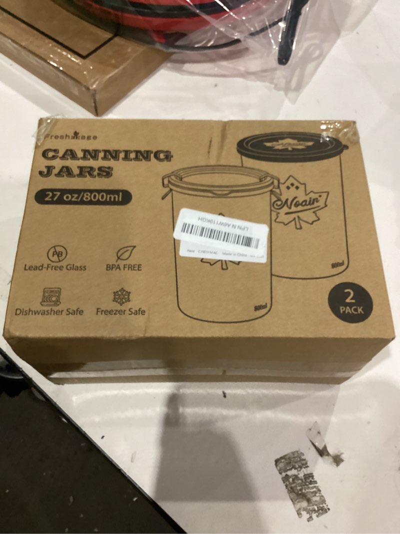 Condition photo showing As Is for Freshmage Canning Jars 27 oz 2 Pack, Sourdough Starter Jars with 2 Lids Per Jar (Glass Sealing Lid & Plastic Lid), 800ML Wide Mouth Airtight Glass Storage Containers for Pickles, Yogurt, Pasta, Cereal