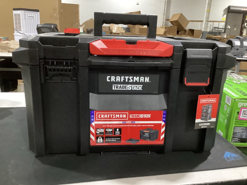Condition photo showing As Is for craftsman tradestack 21.625-in w x 12.125-in h x 14.625-in d black structural foam tool box