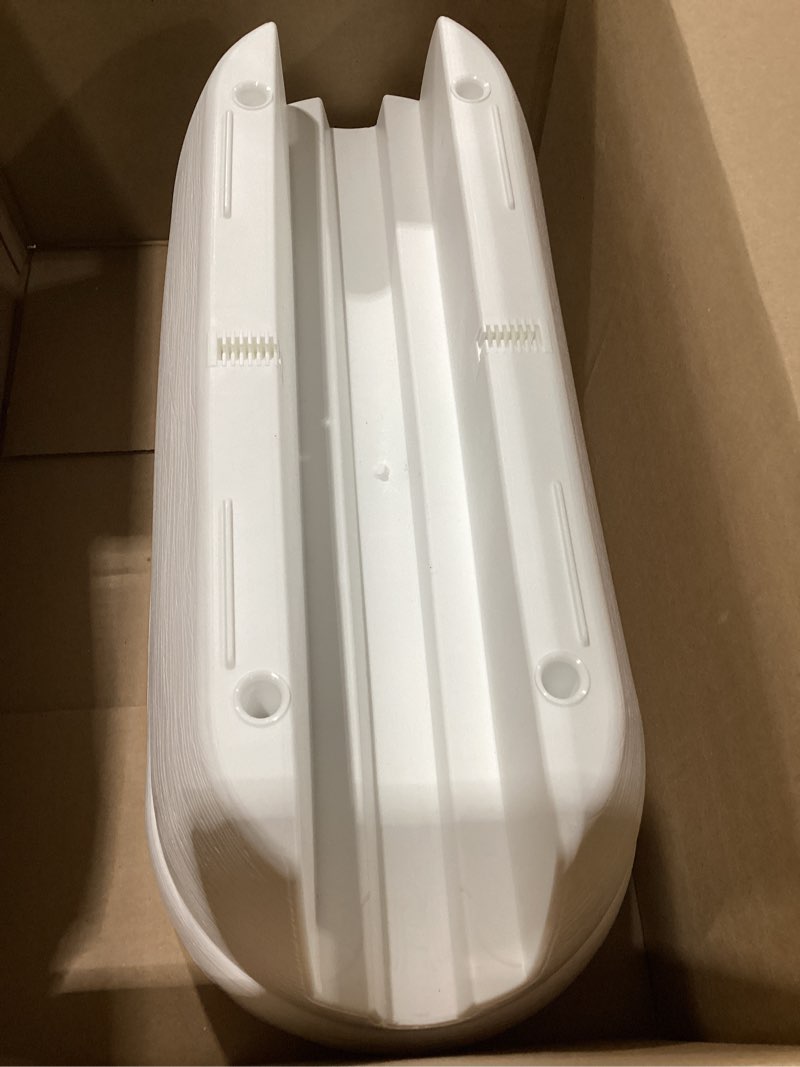 Condition photo showing As Is for bloomers railing planter with drainage holes – 24" weatherproof resin planter – polyethylene plastic - white white 24.3 × 10.5 × 9.5 inches