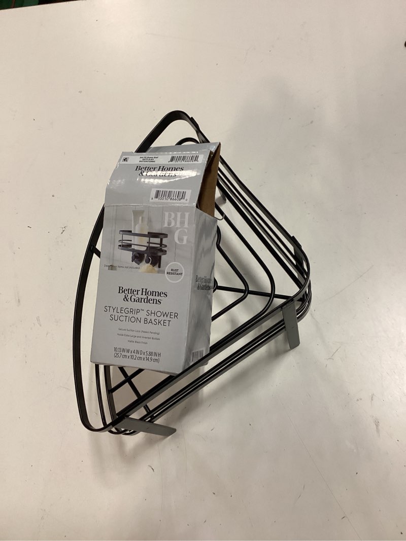 Condition photo showing As Is for better homes & gardens stylegrip matte black corner shower caddy