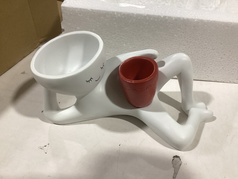 Condition photo showing Good Condition for 2025 New Lazy Guy Planter: Resin Lazy Guy Planter Flower Pots Indoor Plants Cactus Funny Succulent Lying Down Resin Unique Smily Face Mini Cute Little Character Man Office Miniature Flowerpot (Red)