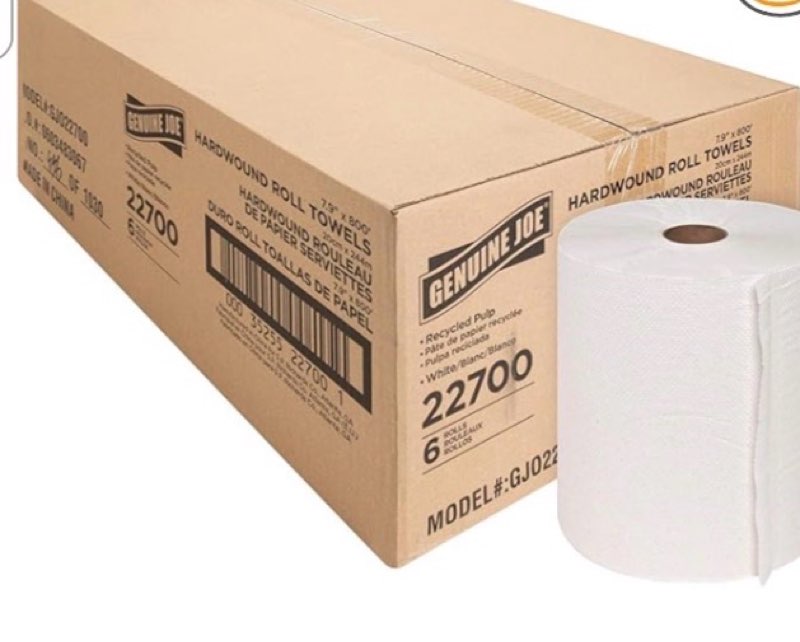 Genuine Joe GJO22700 Hard Wound Roll Towel, 800' Length x 7-8/9\" Width, White (Case of 6)
