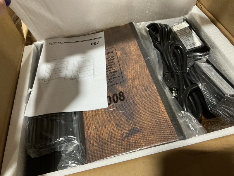 Condition photo showing Good Condition for tutotak end table with charging station, side table with 2 usb ports and outlets, nightstand with cloth drawer, set of 2, couch table, brown tb01bb067 brown with plug