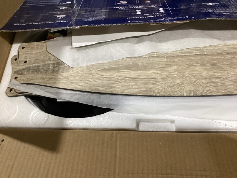 Condition photo showing Good Condition for Harbor Breeze Mazon 44-in Matte Black with Black/Driftwood Blades LED Flush Mount Ceiling