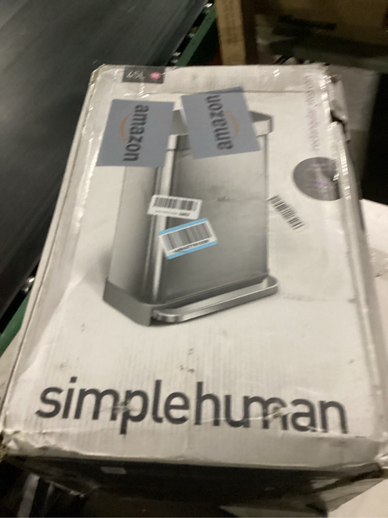 Condition photo showing New/Like New for simplehuman 45 liter / 12 gallon liter rectangular hands-free kitchen step trash can with soft-close lid, brushed stainless steel with plastic lid brushed stainless steel (with plastic lid) 45 liters