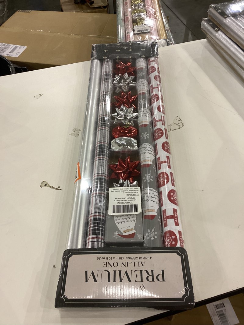 LaRibbons Christmas Wrapping Paper Set, Holiday Gift Wrap with Classic Deer/Red White Plaid/Berries Design, Perfect for Season Party, Xmas Presents & Decoration, 30 Inch X 10 Feet-4 Rolls