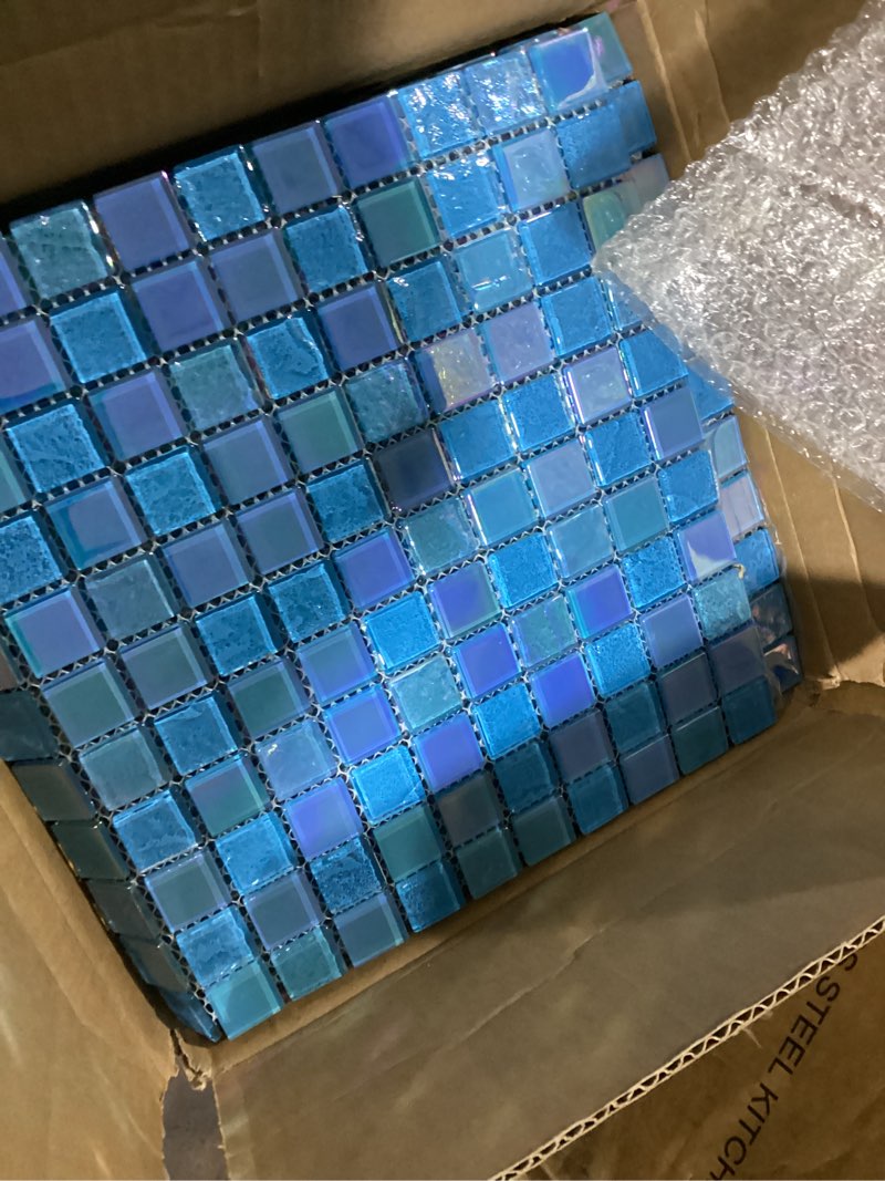 Condition photo showing Good Condition for blue glass mosaic wall and floor tile
