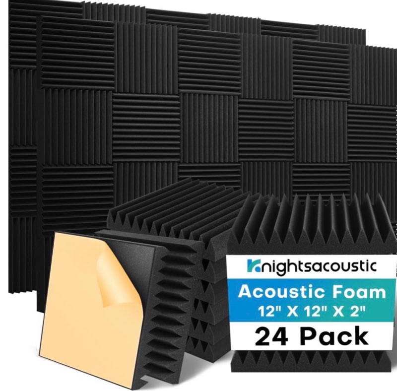 knightsacoustic 22 pack sound proof foam panels for walls with self adhesive, 12x12x2 acoustic foam