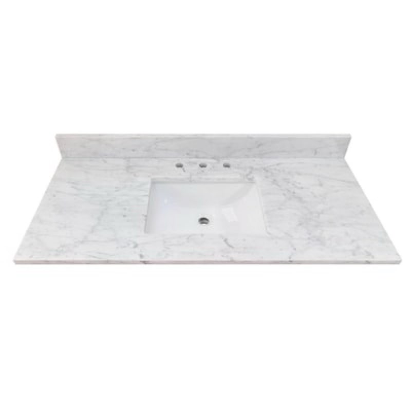 allen + roth carrara 49-in x 22-in white natural marble undermount single sink widespread