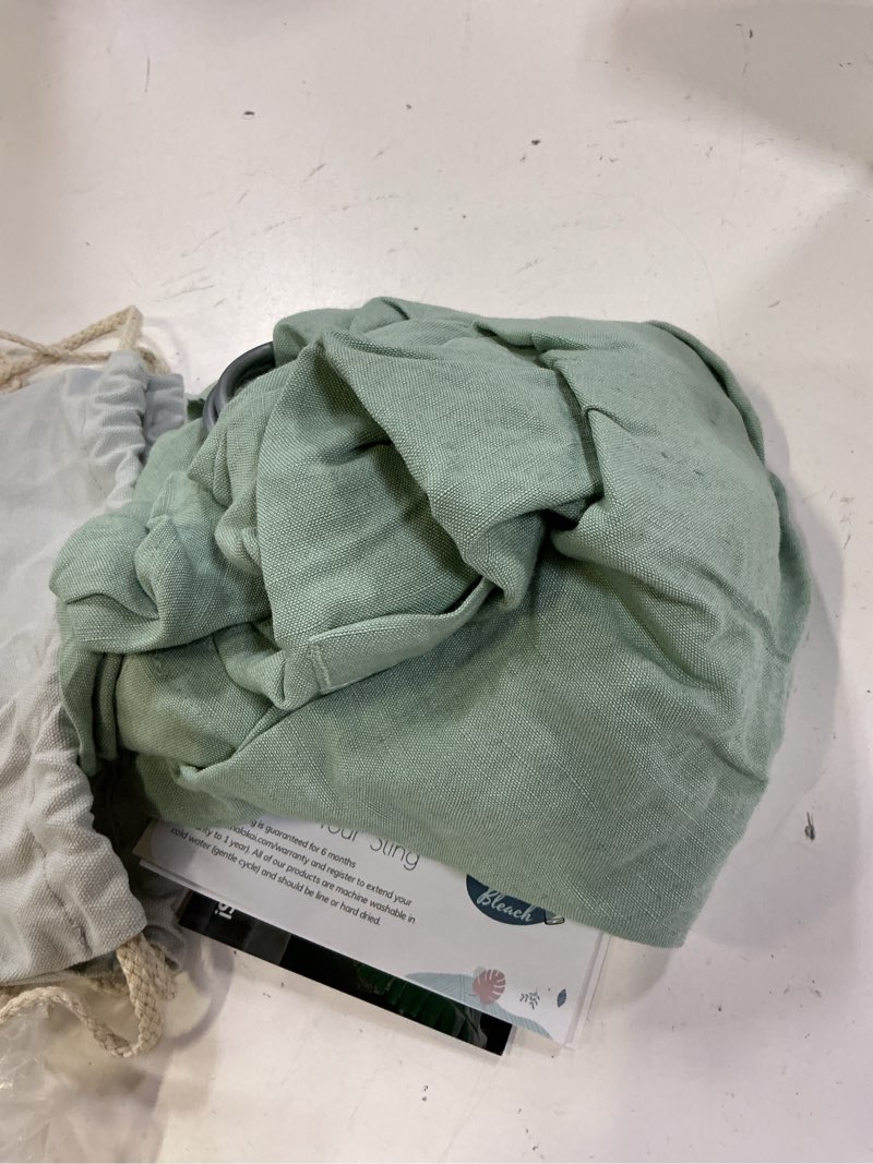 Condition photo showing Good Condition for nalakai luxury ring sling baby carrier, soft linen blend baby sling, baby wrap, wear your little one close to your heart, comfort, style light sea green