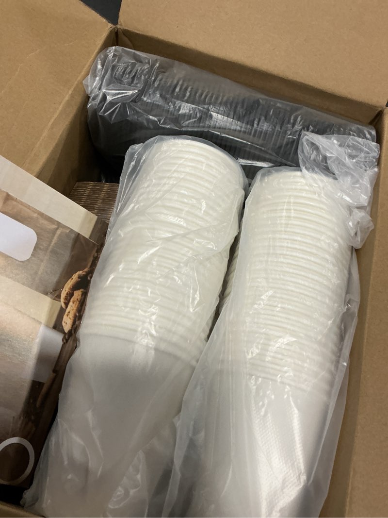 Condition photo showing Good Condition for ginkgo 100 pack 12 oz thickened coffee cups with lids and sleeves | disposable to go paper coffee cups hot chocolate, cocoa, coffee bar accessories supplies