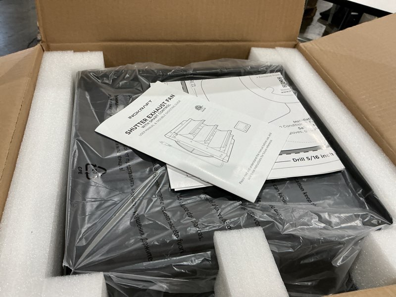 Condition photo showing New/Like New for inokraft shutter exhaust fan with wireless control panel, 12'' wall mount attic fan with temperature controller, 1500 cfm, 8-speed adjustable, ventilation for attic, garage, greenhouse, chicken coop 12"