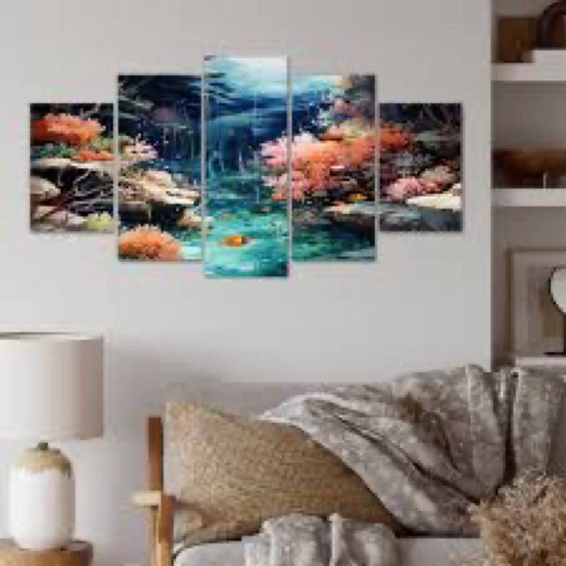 5-piece'Realistic Underwater Coral Garden I| - Coral Multipanel Wall Art Dec