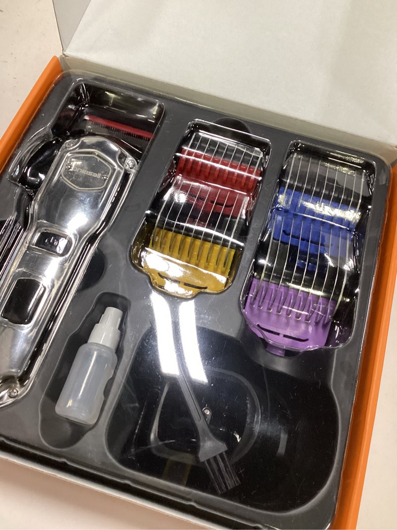 Condition photo showing New/Like New for oneisall Professional Dog Grooming Clippers: Cordless Rechargeable Thick Hair Clipper with Detachable Metal Combs, Low Noise Heavy-Duty Pet Clippers for Curly/Fine/Wavy Hair, 676pro (Silver) Stainless Steel Color With Metal Combs