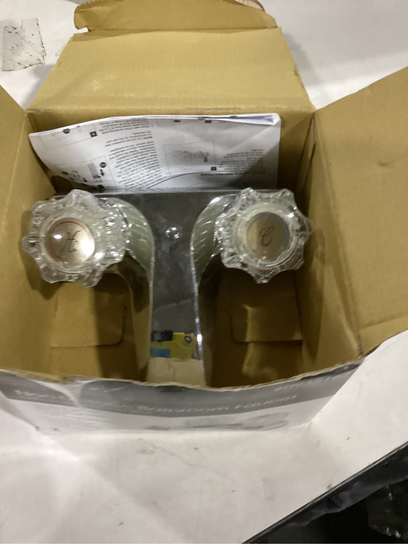 Condition photo showing As Is for project source chrome 4-in centerset 2-handle watersense bathroom sink faucet