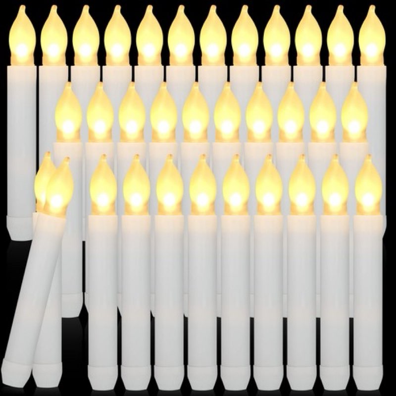 Rossesay 64 Pcs Flameless LED Taper Candles Battery Operated Taper Candles 5 Sizes of 6.5'', 7.7'', 