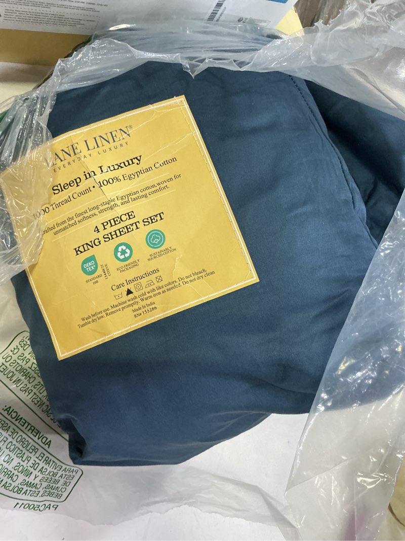 Condition photo showing Good Condition for 100% egyptian cotton queen bed sheets set - 1000 thread count autthentic long staple cotton bed sheets, breathable winter comfort, ultra-soft hotel luxury comfort with 15" deep pocket - estate blue 04: estate blue queen