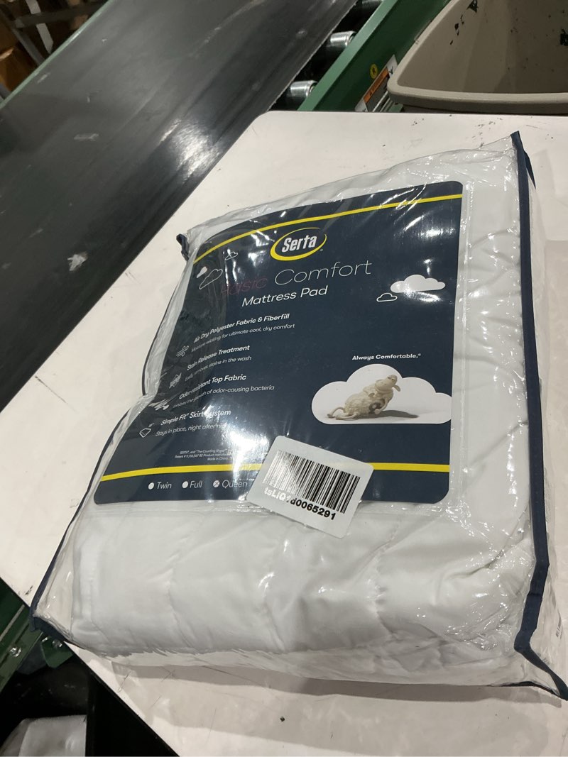 Condition photo showing Good Condition for serta air dry basic comfort performance fabric quilted mattress pad, cooling and breathable mattress cover, moisture wicking protection with 15" deep pocket, queen, white basic comfort queen