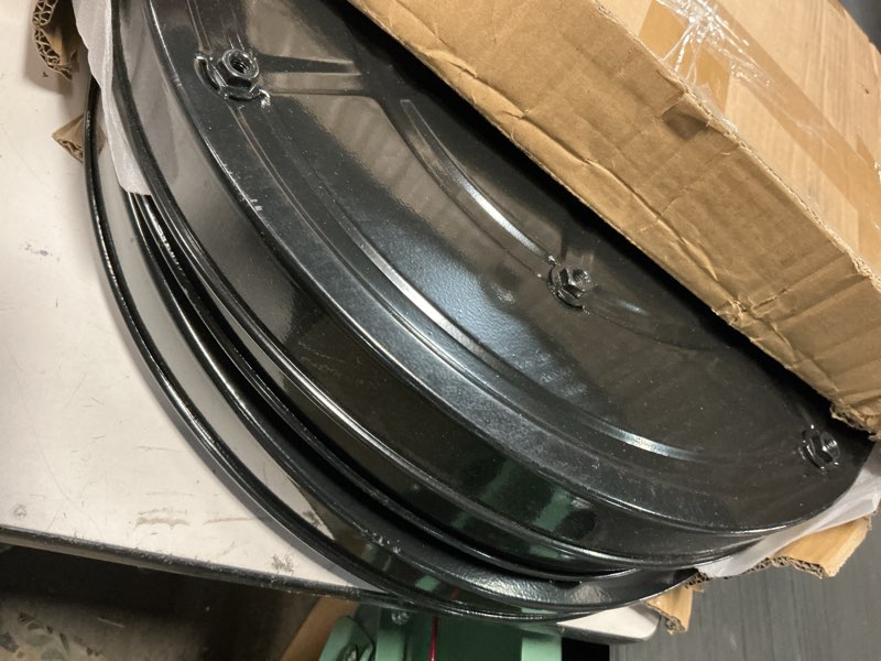 Condition photo showing As Is for 3 pack metal plant caddy with wheels 20 inch black, round rolling heavy duty plant dolly, heavy plant pot mover outdoors or indoors, the metal wheel can rotate 360 degrees or lockable. 3 20