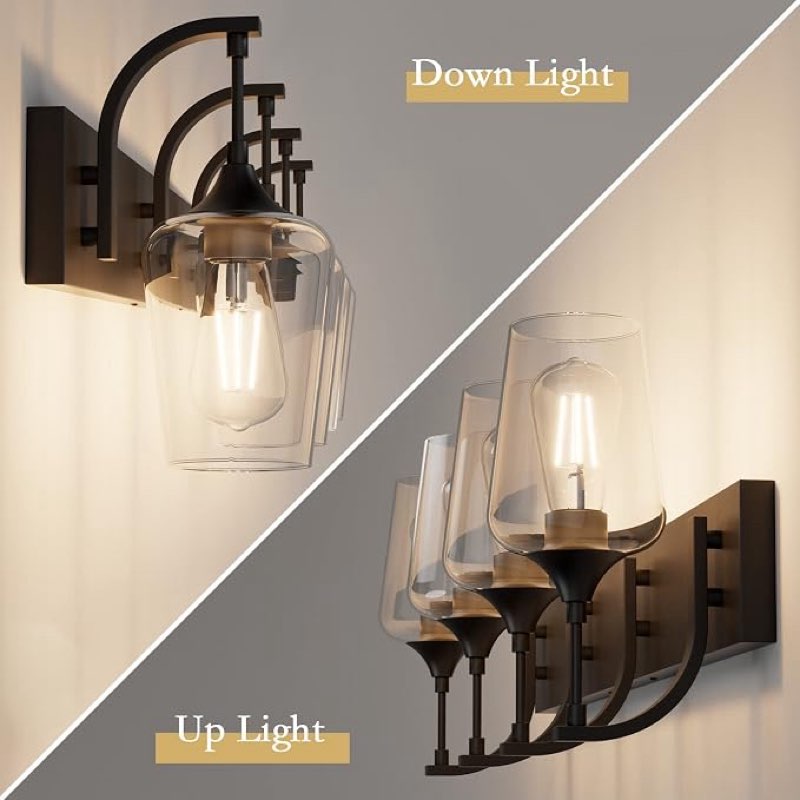 ralbay matte black bathroom light fixtures 4-lights industrial black vanity lights clear glass vintage edison matte black wall lamp light fixture for bathroom