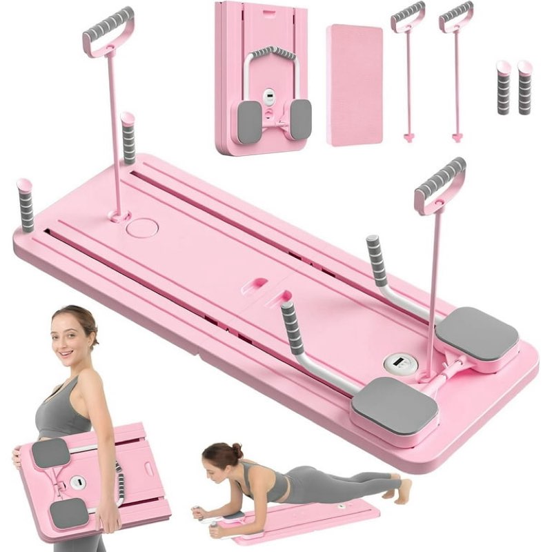 Pilates Board - Pilates Reformer Set, Multi-Purpose Foldable Pilates Reformer Board for Home,11 in 1 Pilates Equipment pink 