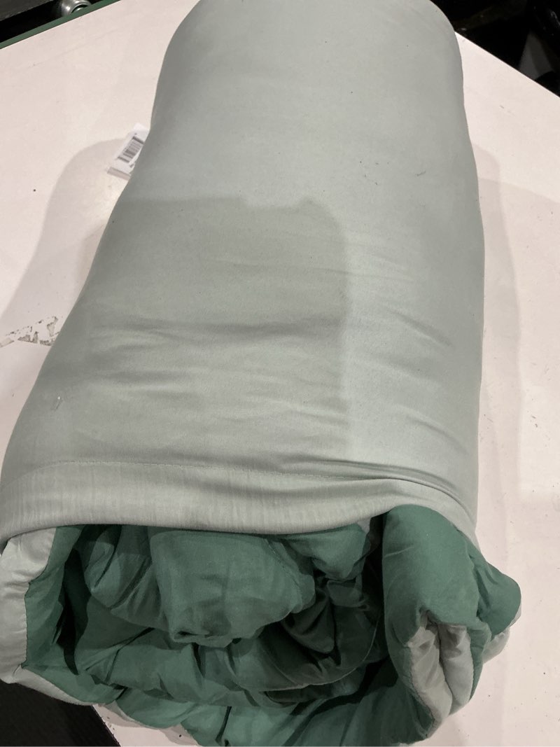 Condition photo showing As Is for bedsure full comforter set, sage green soft prewashed bedding for all seasons, 1pieces gentlesoft™ bed .
