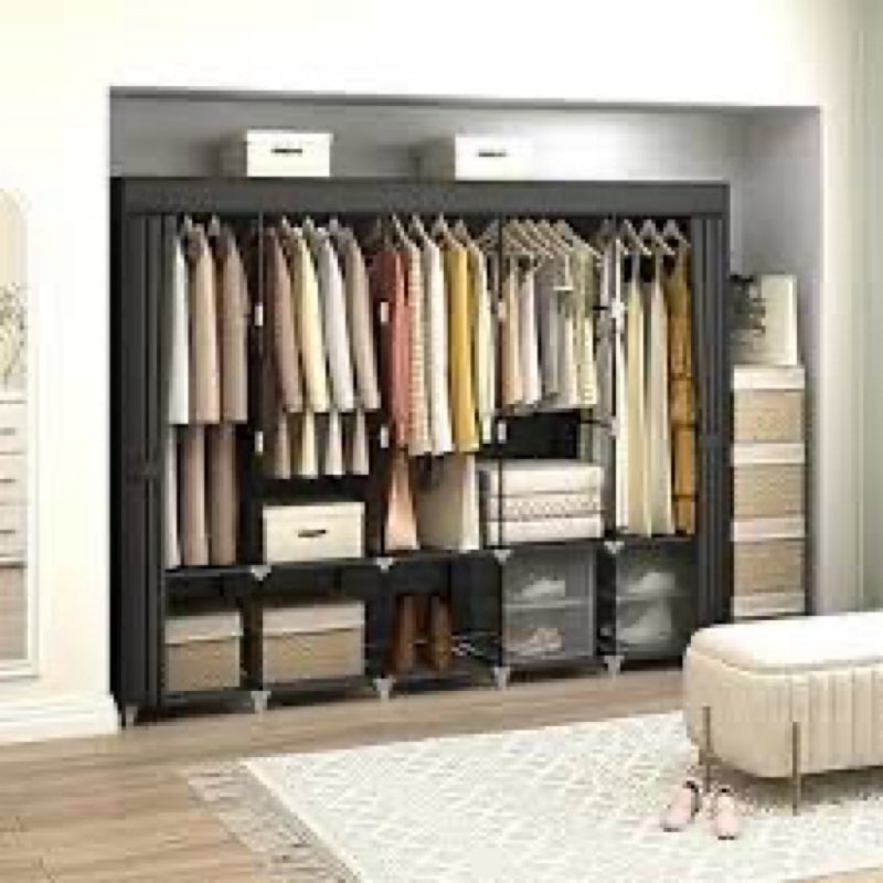 MOGELAFOO 83 Inch Wide Portable Closet Wardrobe, Clothes Storage Rack Organizer with Cover, 5 Clothe