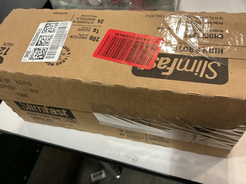 Condition photo showing New/Like New for (BBD 08/16/25). SlimFast Protein Shake, Chocolate- 20g Protein, Meal Replacement Shake Ready to Drink, High Protein with Low Carb and Low Sugar, 24 Vitamins and Minerals, 12 Count (Pack of 1) (Packaging May Vary) Chocolate Meal Replacement Protein Shake