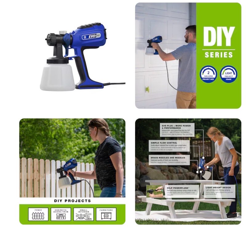 graco evo plus electric handheld hvlp paint sprayer (compatible with stains