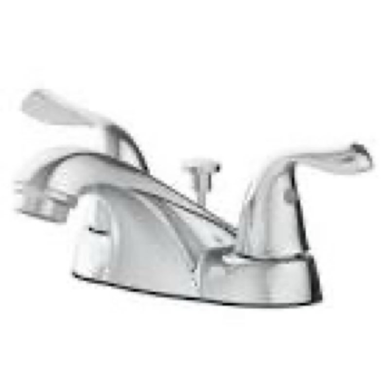 project source polished chrome 4-in centerset 2-handle watersense low-arc residential handle bathroom sink faucet with drain with deck plate