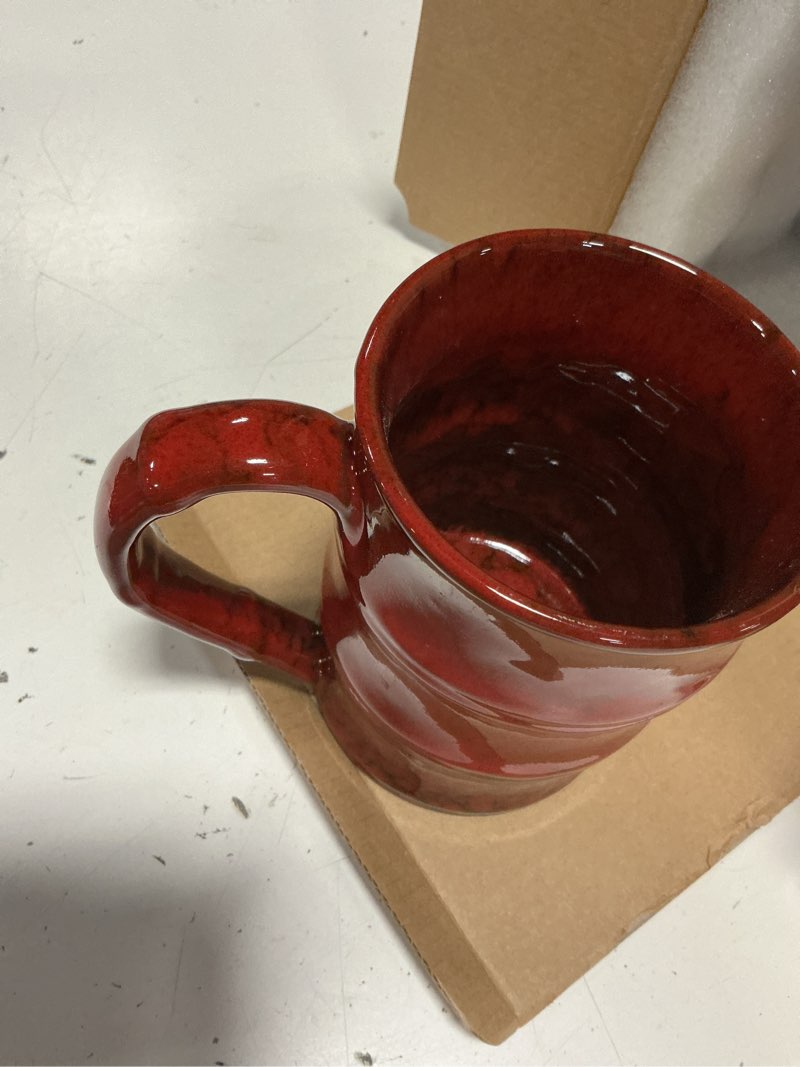 Condition photo showing Good Condition for 22oz red kiln-change ceramic coffee mug with ergonomic handle, 1340? high-fire unique large mug - le