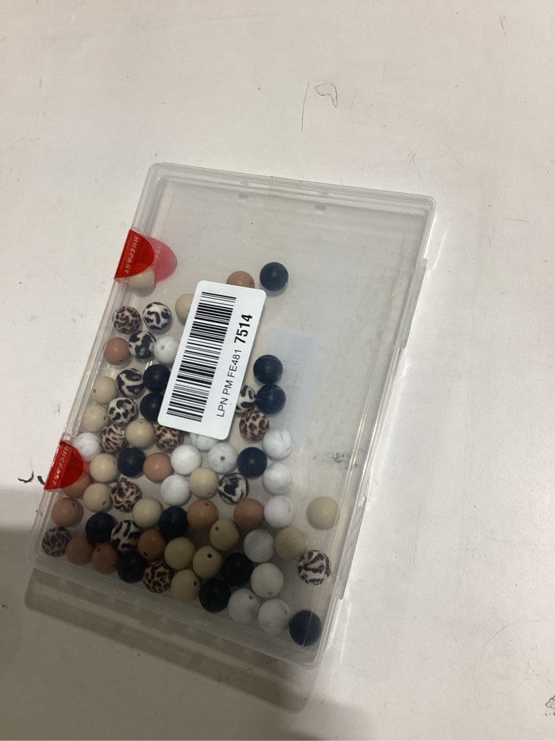 Condition photo showing As Is for 150pcs mixed color 15mm silicone beads for keychain making, black camel leopard print silicone beads for pens and bracelet jewelry making