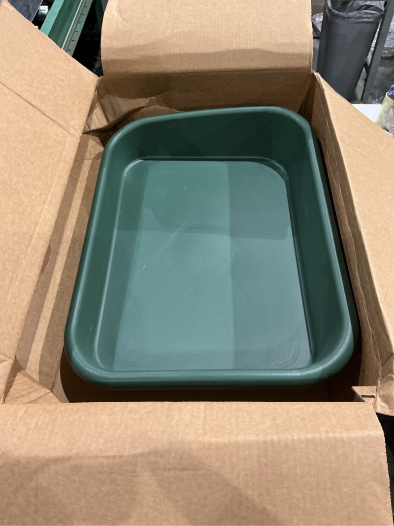 Condition photo showing As Is for extra large litter box with high sides 23.23" lx16.54 wx4.33 h, abs low entry senior litter pen jumbo pet safe litter boxes tray for kittens to senior cat, elderly and fat cat (green)