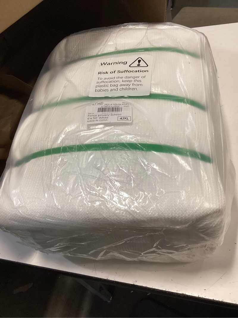 Condition photo showing New/Like New for royal shade 6' x 50' white fence privacy screen cover windscreen with heavy duty brass grommets - cable zip ties include (we make custom size)