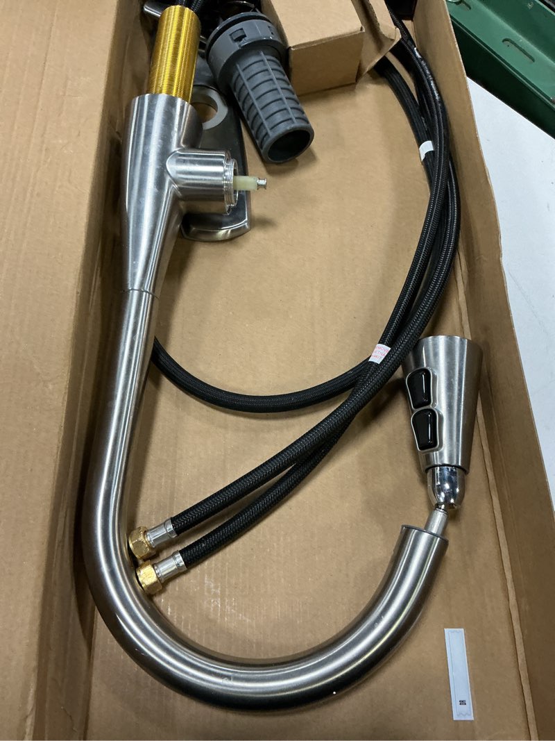 Condition photo showing As Is for project source tucker chrome single handle pull-down kitchen faucet with sprayer (deck plate included)
